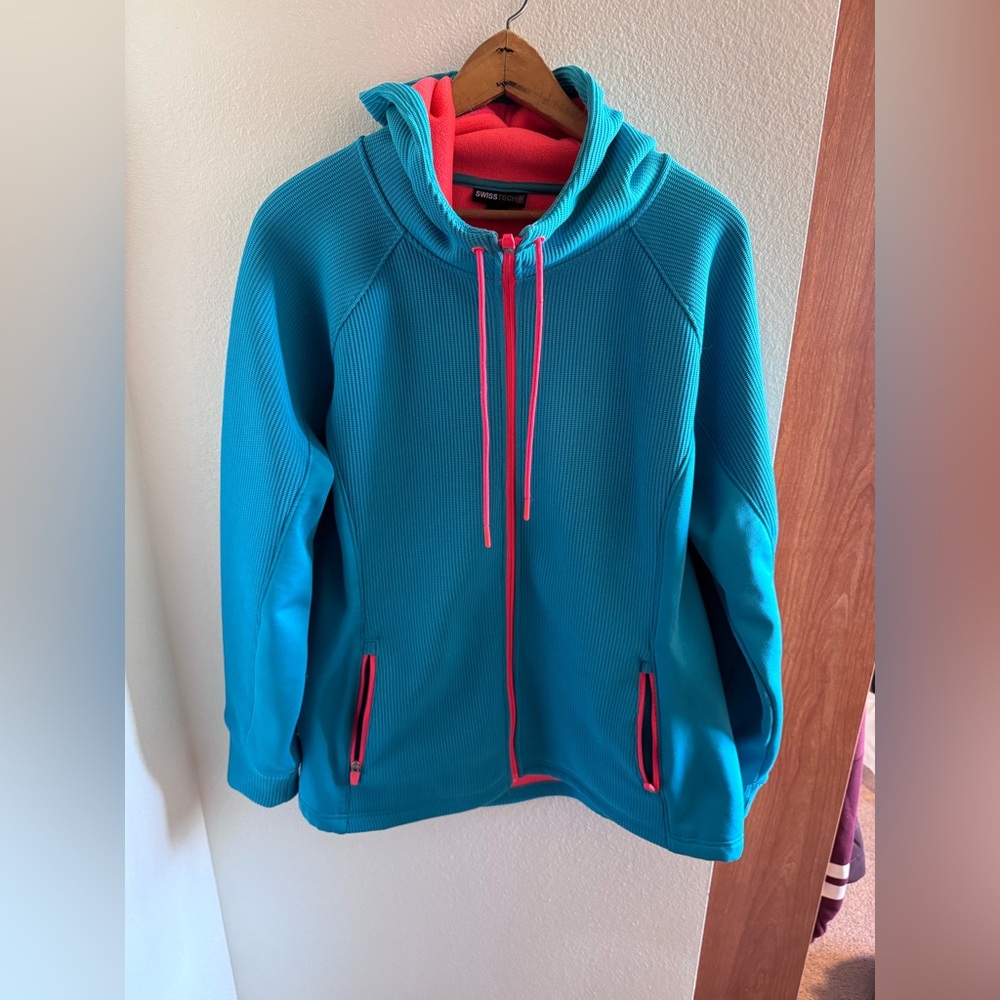 Swiss Tech Teal and Pink Hoodie